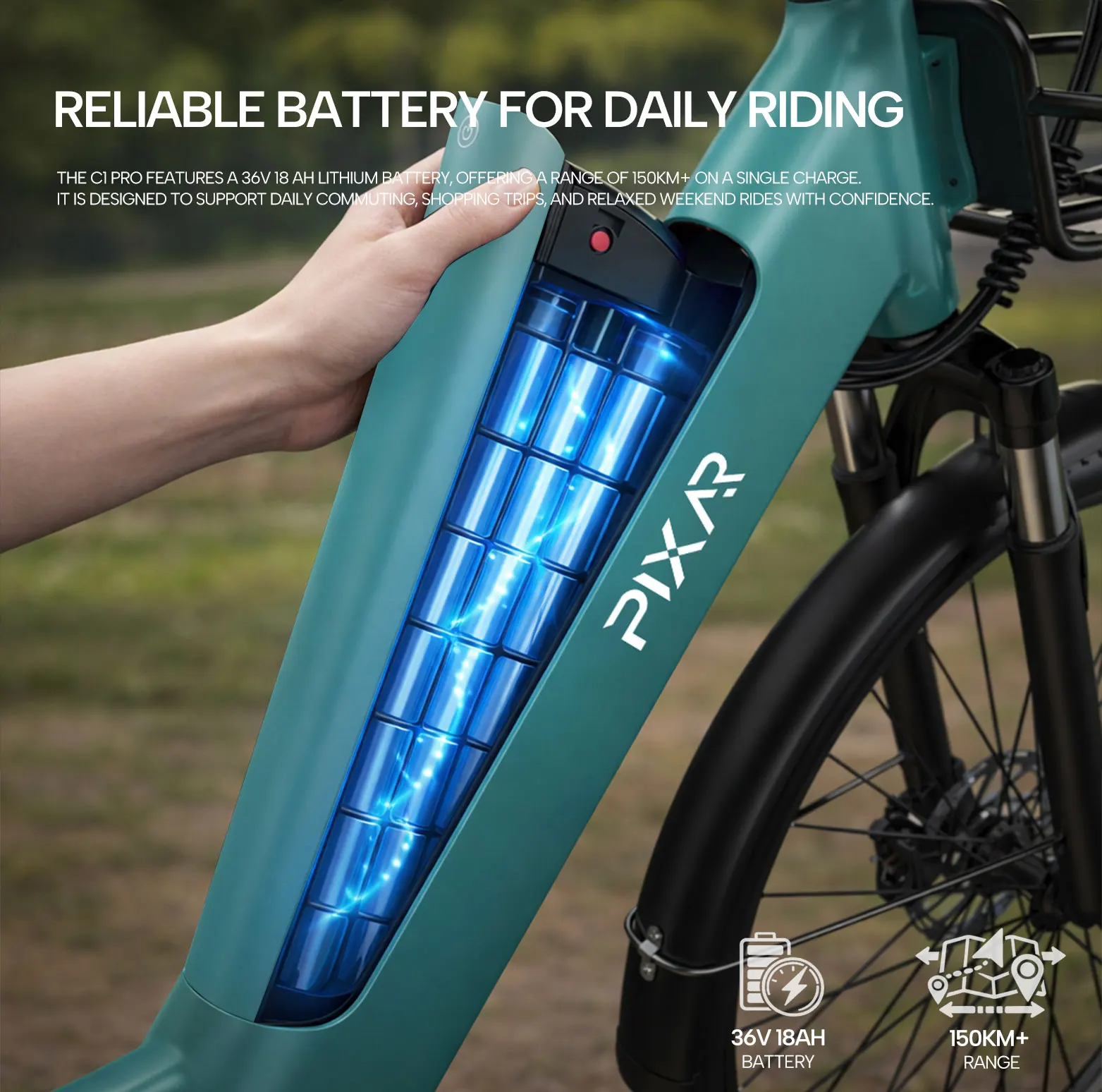 Pixar C1 Pro Bicicletta Elettrica da Città per Adulti 36V 18Ah Batteria Rimovibile Motore 250W Freni a Disco Idraulici Display LCD Intelligente