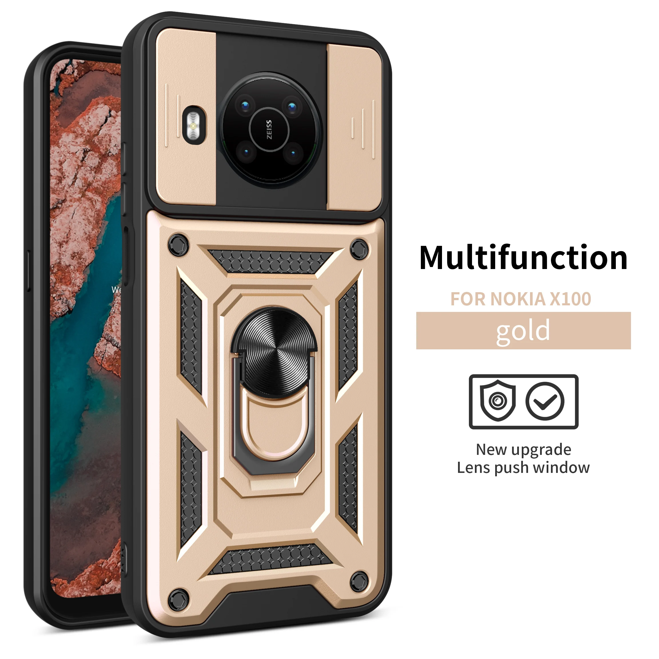 For Nokia G10 G20 X100 Case Push Pull Camera Protection Phone Case For Nokia G21 G11 G20 C30 Magnetic Car Ring Stand Back Cover - view 2