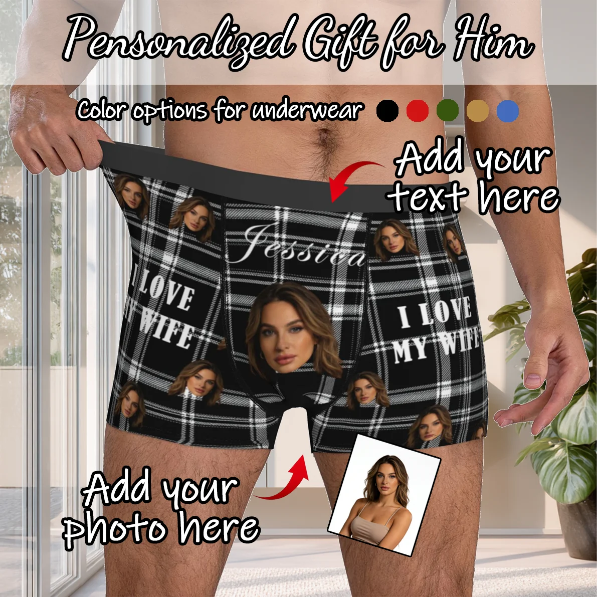 Intimo personalizzato con foto del viso, boxer personalizzati, regalo di San Valentino per uomo, regalo di anniversario per marito, regalo per papà
