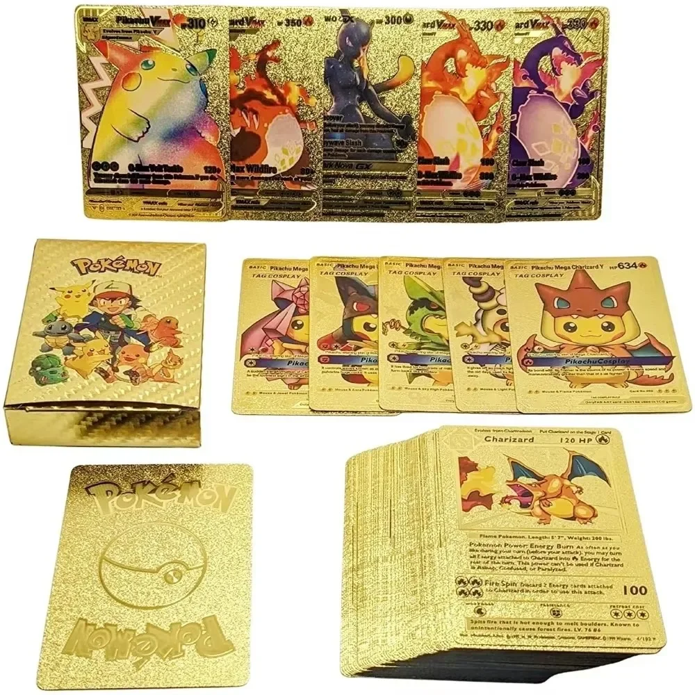 

55pcs/Box Golden Silver Black Pokmon Cartoon Peripherals Pokmon Pikachu Arceus Flash Card Fun Game Cards Collectible Battle Card