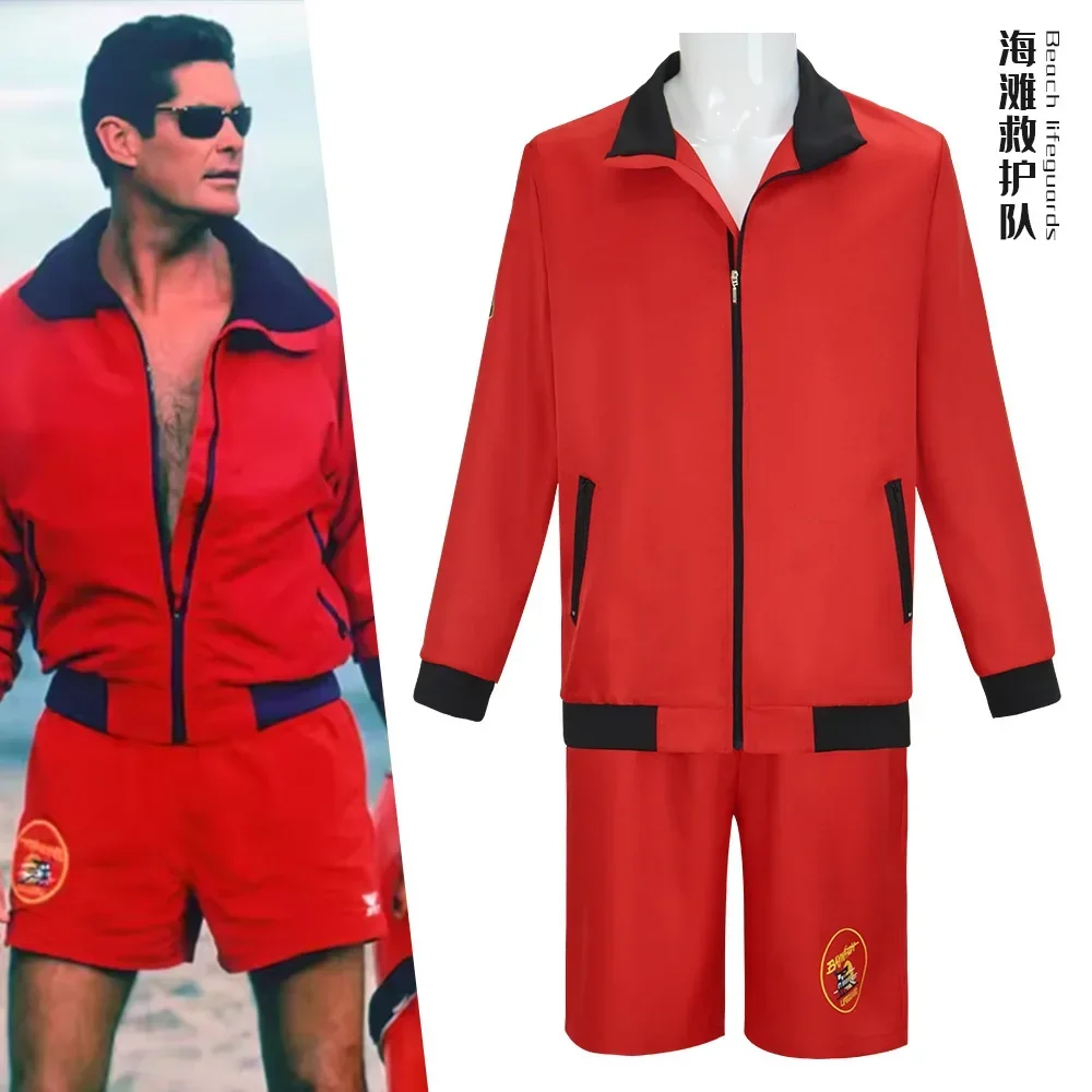 

Adult Pam Tommy Costume Movie Baywatch David Cosplay Red Coat Shorts Suit For Men Halloween Carnival Party Outfits