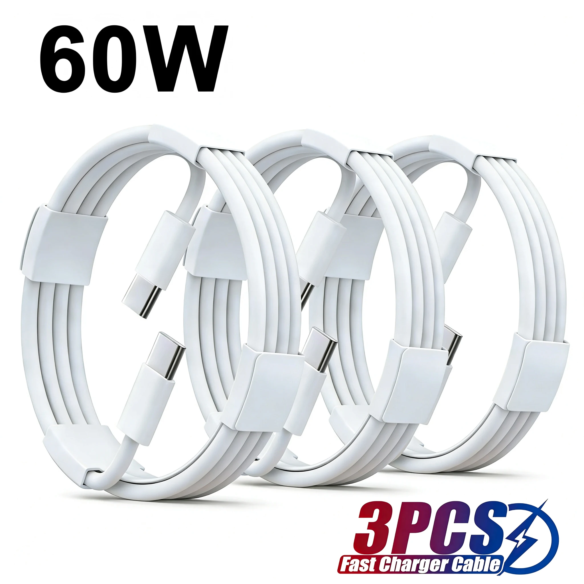 3PCS USB C to Type C Fast Charging Cable for Xiaomi Huawei Samsung Iphone 17 16 15 Series 60W Safe and Efficient Charger Line