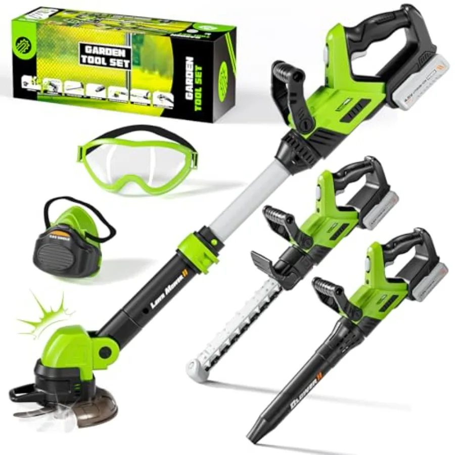 

Tool Set 3-IN-1 Toddler Power Garden Tools with Sounds and Lights Volume+/- Toy Weed Wacker Leaf Blower and Hedge Trimmer Outdo