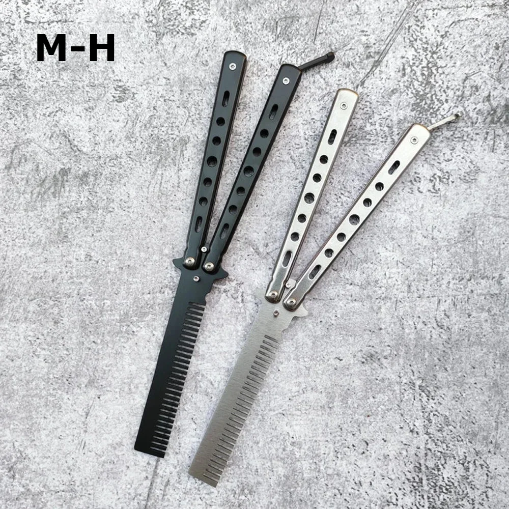 Foldable Comb Stainless Steel Practice Training Butterfly Knife Comb Beard Moustache Brushe Salon Hairdressing Hair Styling Tool