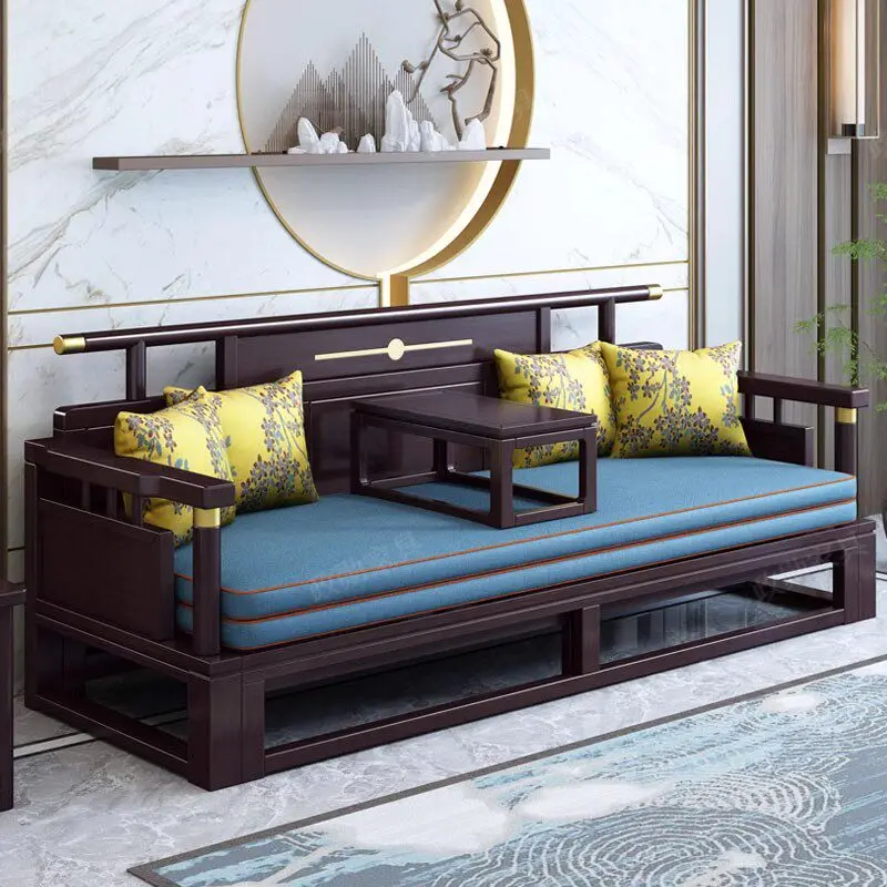 LH1 new Chinese-style solid wood three-person card seat reception small apartment study retractable sliding bed sofa