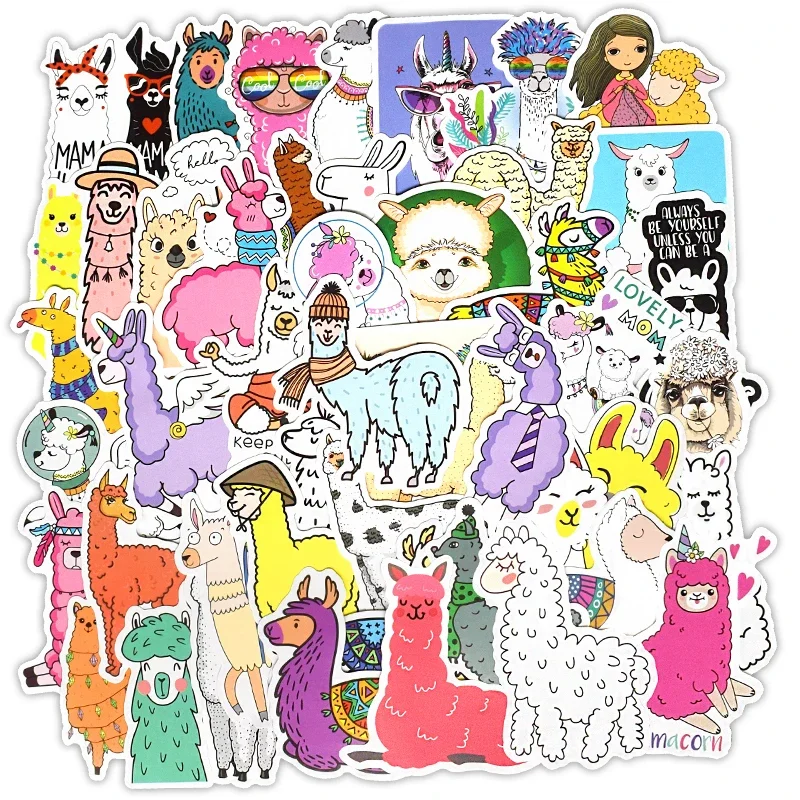 50PCS Alpaca Laptop Sticker Cute Cartoon Camel Sheep Animal Stickers Waterproof PVC Phone Fridge Decals For Mac book Air/Pro/HP