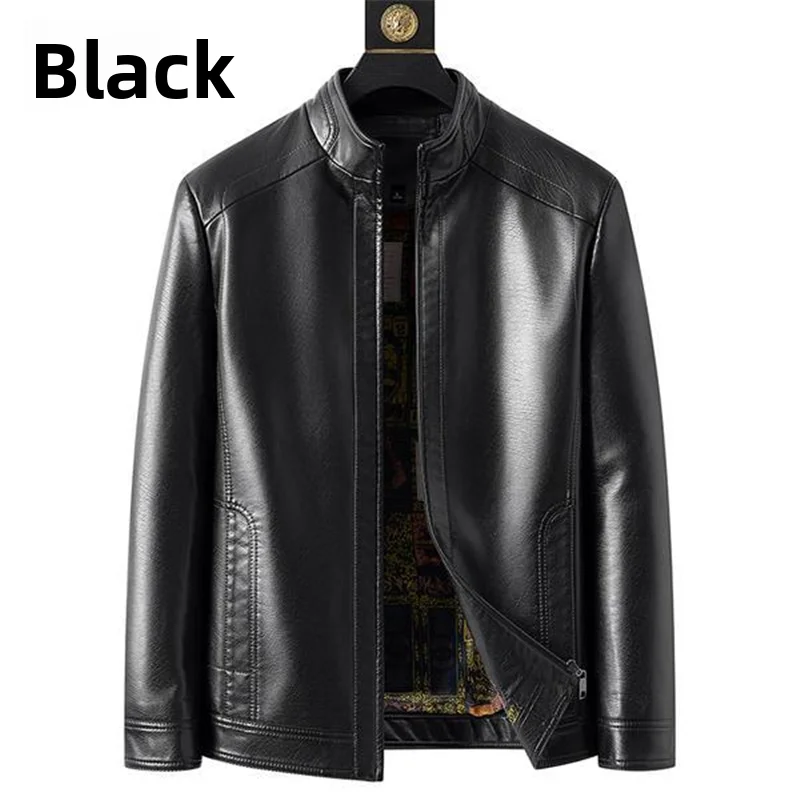 Spring New Style Men's Leather Jacket Sheepskin Casual Long Sleeve Coat Warmth Middle-aged Dad Clothes PU Leather Coat