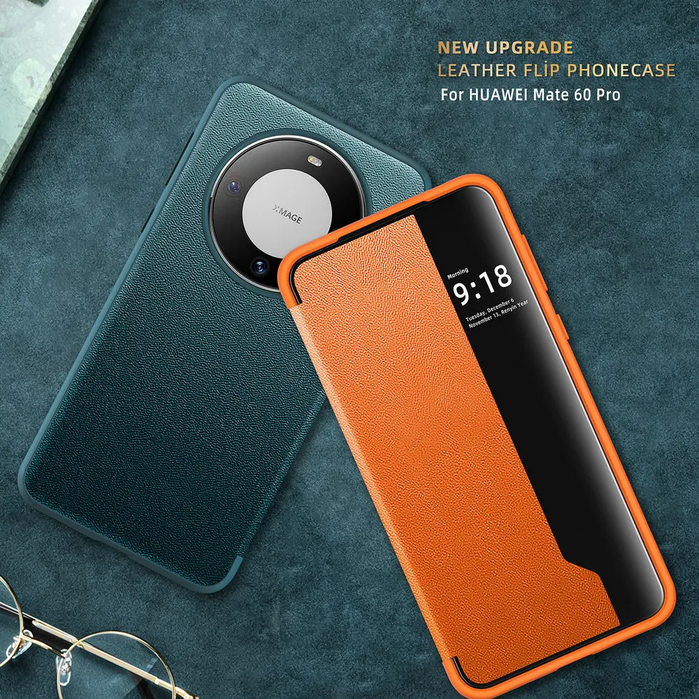 Mate 60 Pro Flip Case Haut Leder Fenster ansicht Buch Luxus stoß feste Stoßstange schützen volle Abdeckung für Huawei Mate60 Pro Handy taschen