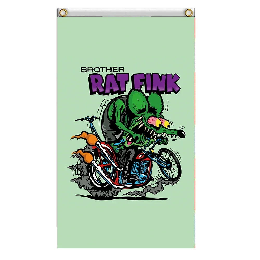 2X3FT Single Layer 100D Polyester Brass Grommets 3x5 Ft RAT FINK POWER Ride Flag