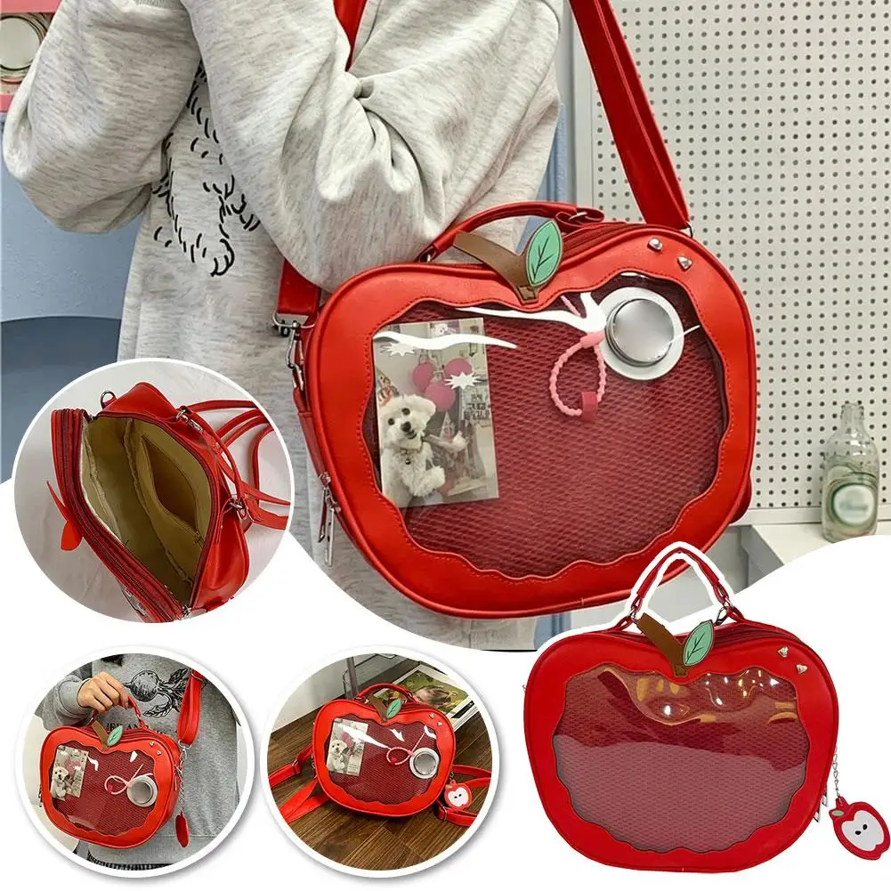 Apple Shaped Transparent Casual Backpack Women Mini Round Crossbody Bag Handbag Cute Kawaii Shoulder Handbag Detachable Strap