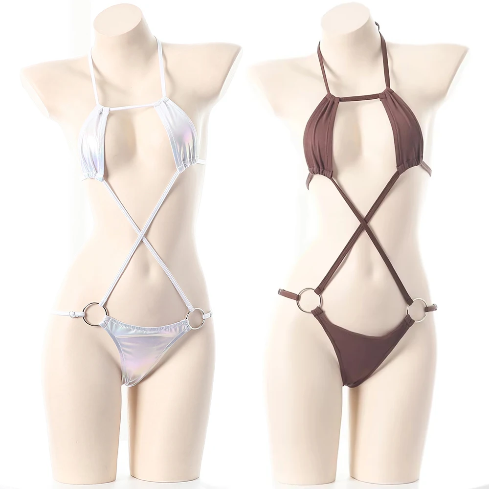 Anime Girl Bikini 2025 Women Solid Color Swimsuit Split Bathing Suit Low Waist Bikinis Sets Beach Swimwear Sexy Lingerie