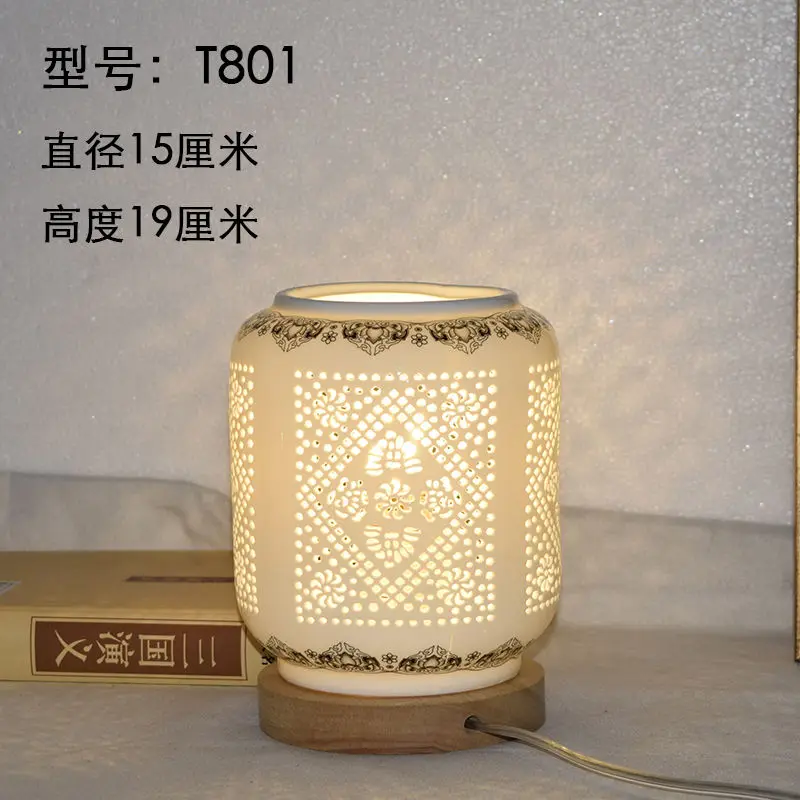 

Новая современная минималистичная настольная лампа для спальни в китайском стиле, керамическая настольная лампа из цельного дерева