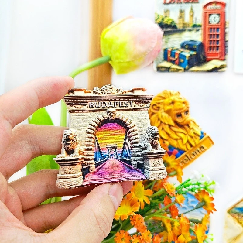 مغناطيس ثلاجة بودابست - برلمان تذكاري ثلاثي الأبعاد وديكور جسر سلسلة هدية أوروبية فريدة مع مغناطيس قوي