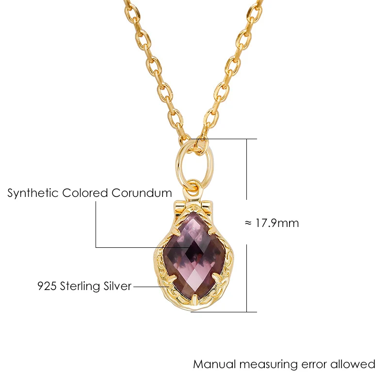 LAMOON Vintage France Style Bijou Colored Corundum Shell Pendant Necklace For Women 925 Sterling Silver Gold Plated Fine Jewelry