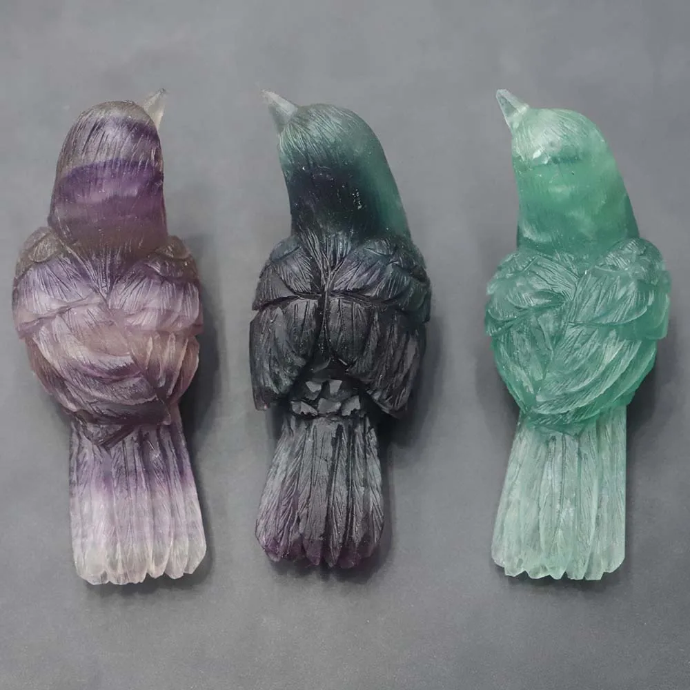 New Natural Fluorite Magpie Healing Statue Carved Crafts Ornaments Fashion Jewelry Home Office Tabletop Trinket Decoration Gifts