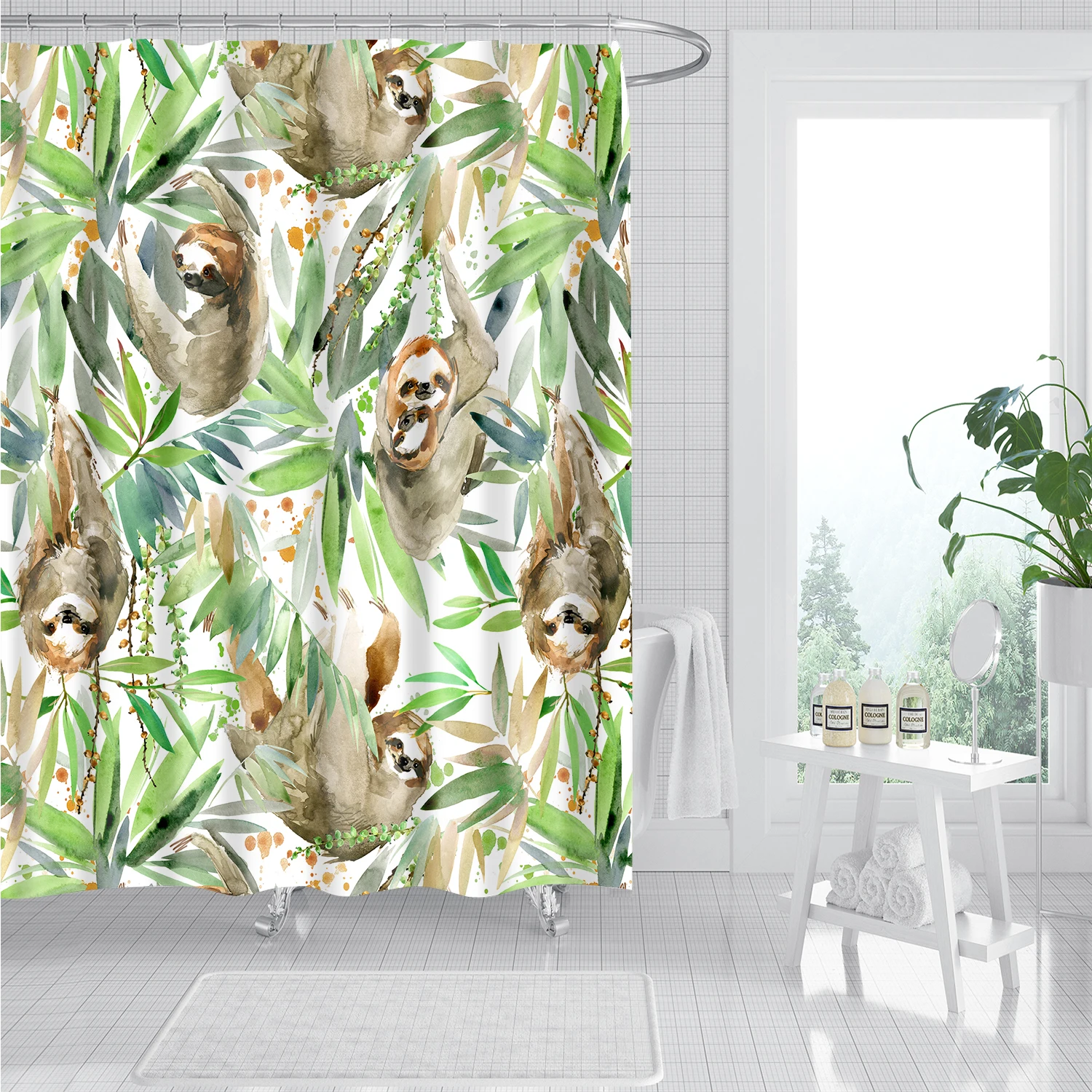 Tropical Plants Bathroom Shower Curtain Polyester Fabric   Leaf Print Cactus   Home Decor