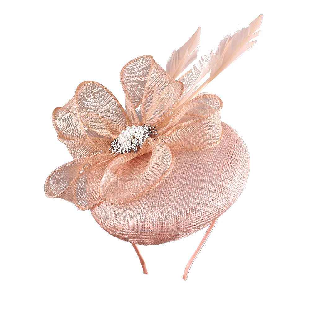 คุณภาพสูง Sinamay Chapeau หมวกคลิปผมเจ้าสาวงานแต่งงานผู้หญิง Fascinator หมวกผ้าลินิน Haedpiece คลิปผมอุปกรณ์เสริม