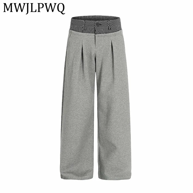 

MWJLPWQ Trendy Style Patchwork Pleated Mid-High Waist Wide-Leg Sweatpants For Men Loose Fit Slimming Drapey Casual Pants 15875