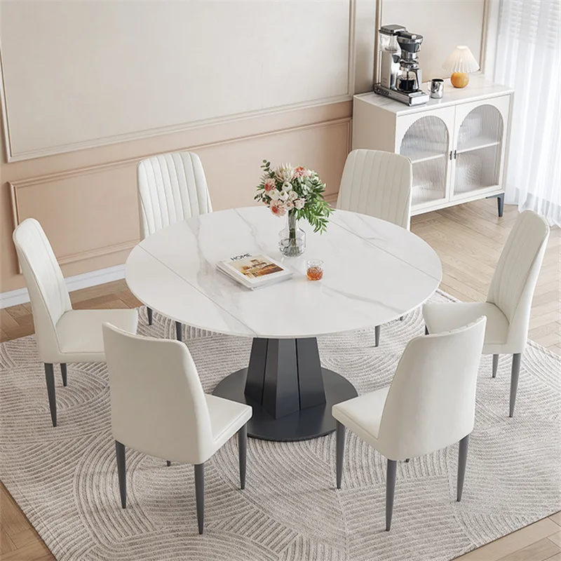 

Retractable dining table and chair combination small unit modern simple folding round table, one table, four chairs, variable