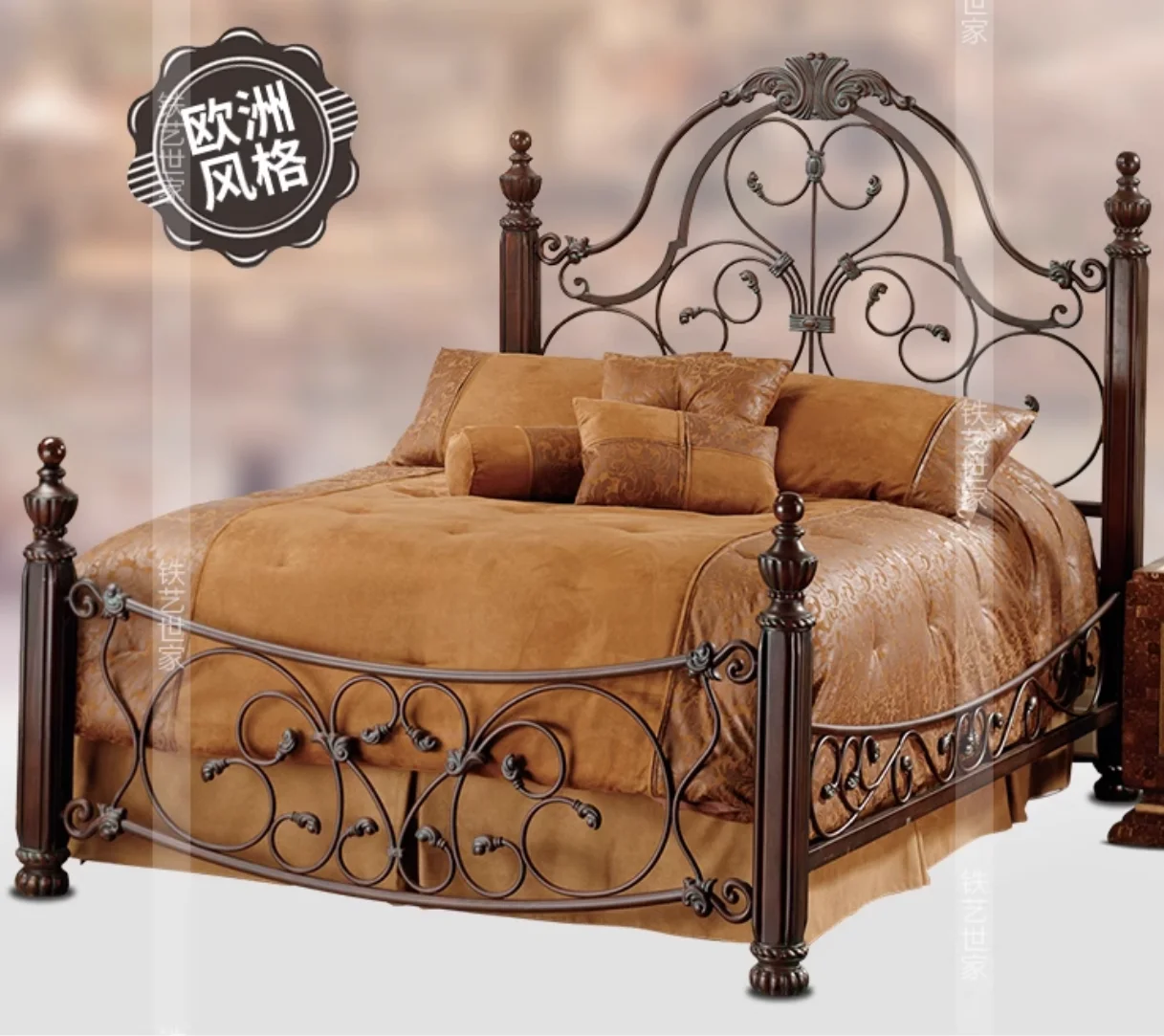 Wrought iron bed European vintage wrought Iron Bed 1.5m 1.8m Villa bed Single bed Double bed Light luxury