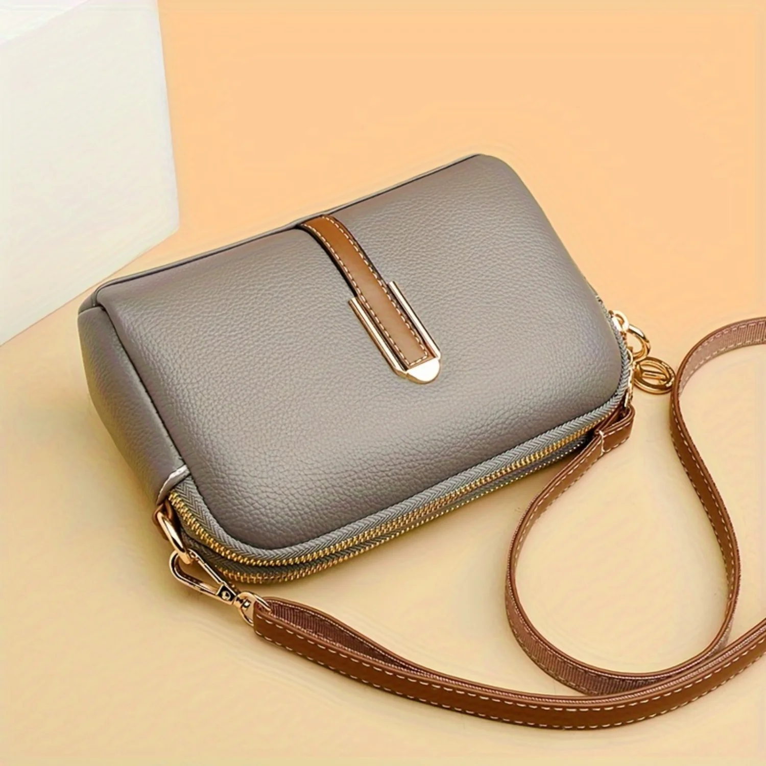 Vintage Litchi Pattern Crossbody Bag - Retro Shoulder Bag & All-Match Handbag/Purse for Women
