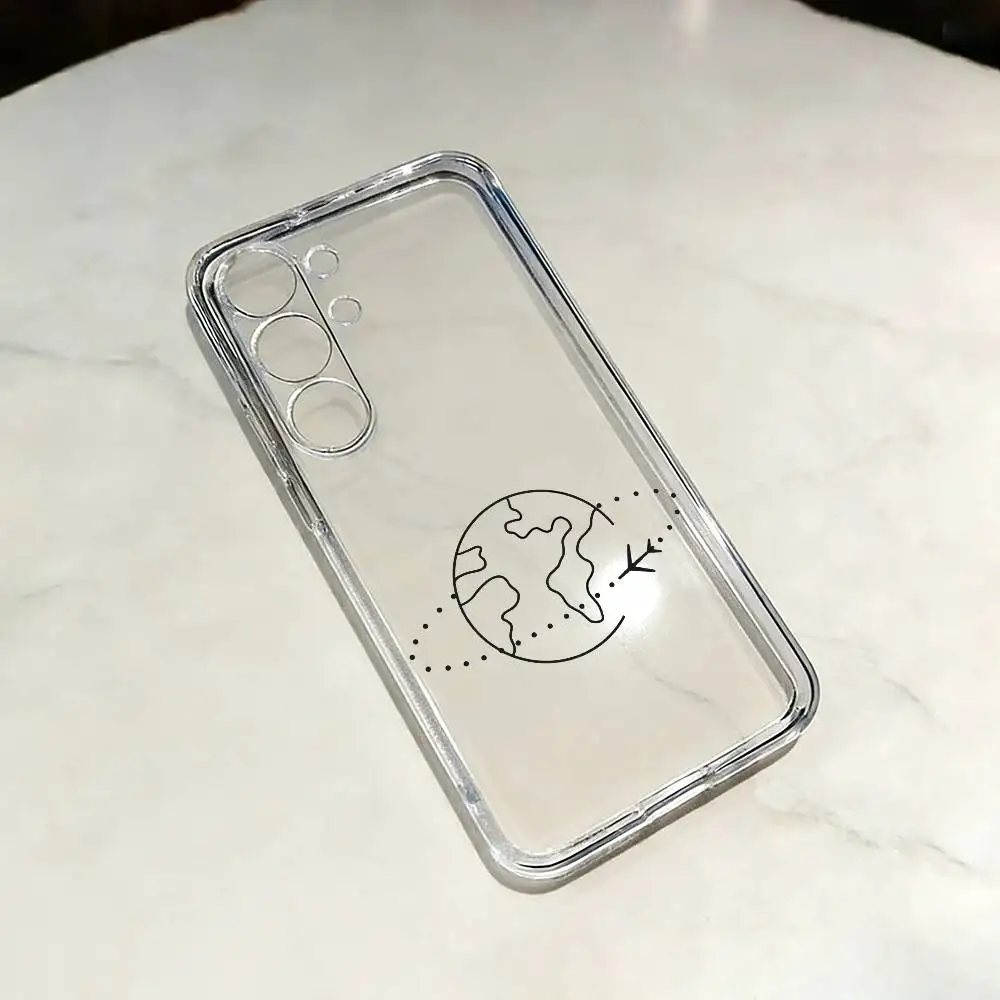 Travel-nspired Airplane Route Clear Hard Phone Case For Samsung S25,24,23,22,30,21,10,9,Ultra,Plus,Lite Transparent Cover