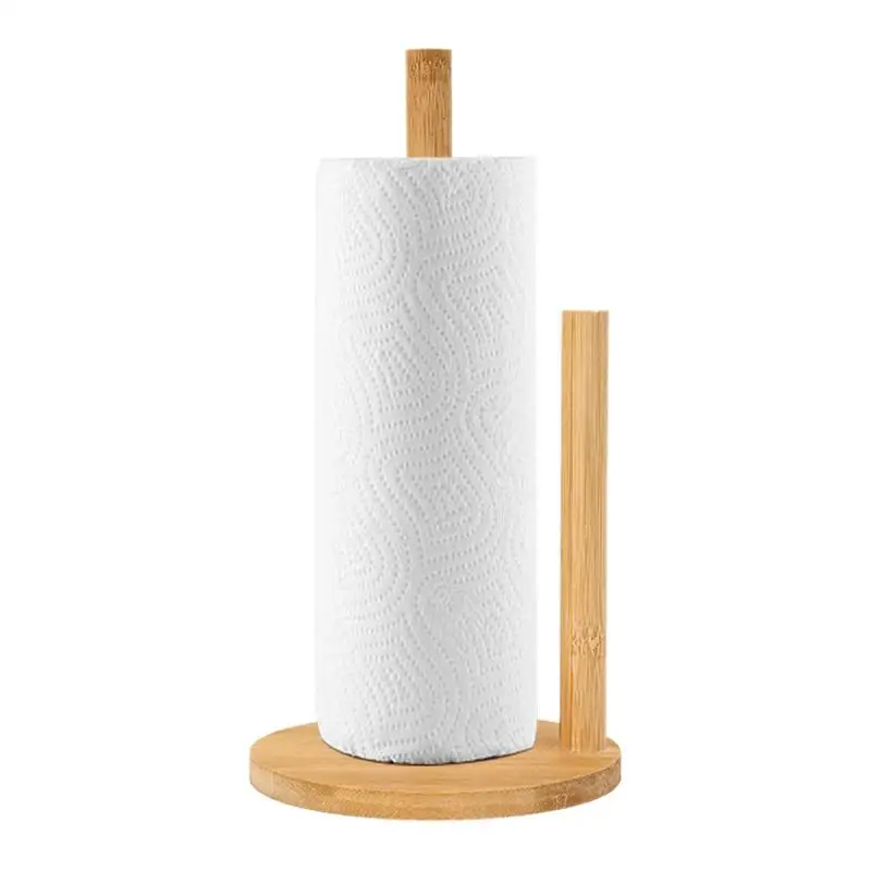 Wood Paper Towel Holder Kitchen Roll Paper Towel Holder Bathroom Tissue Vertical Stand Anti-Skid Base Paper Towel Storage Holder