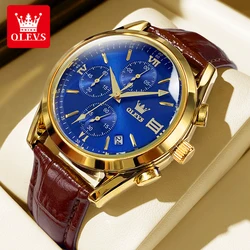 OLEVS 2872 Luxury Calendar Quartz Watch For Men Chronograph Waterproof Luminous Leather Wristwatch Top Brand Business Man Watch