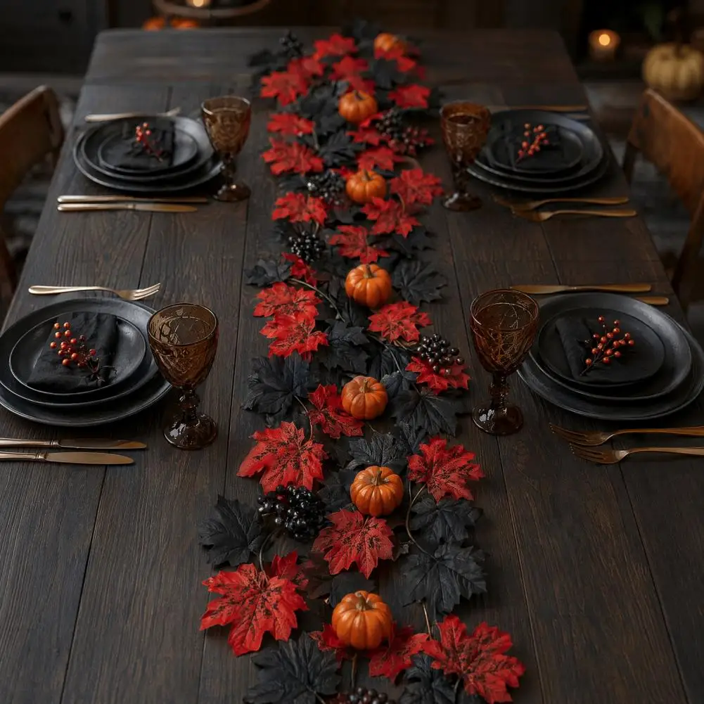 Autumn Wall Hanging Flexible Rattan Garland Artificial Maple Leaf Garland Autumn Faux Vine Decoration Black Fall for Fireplace