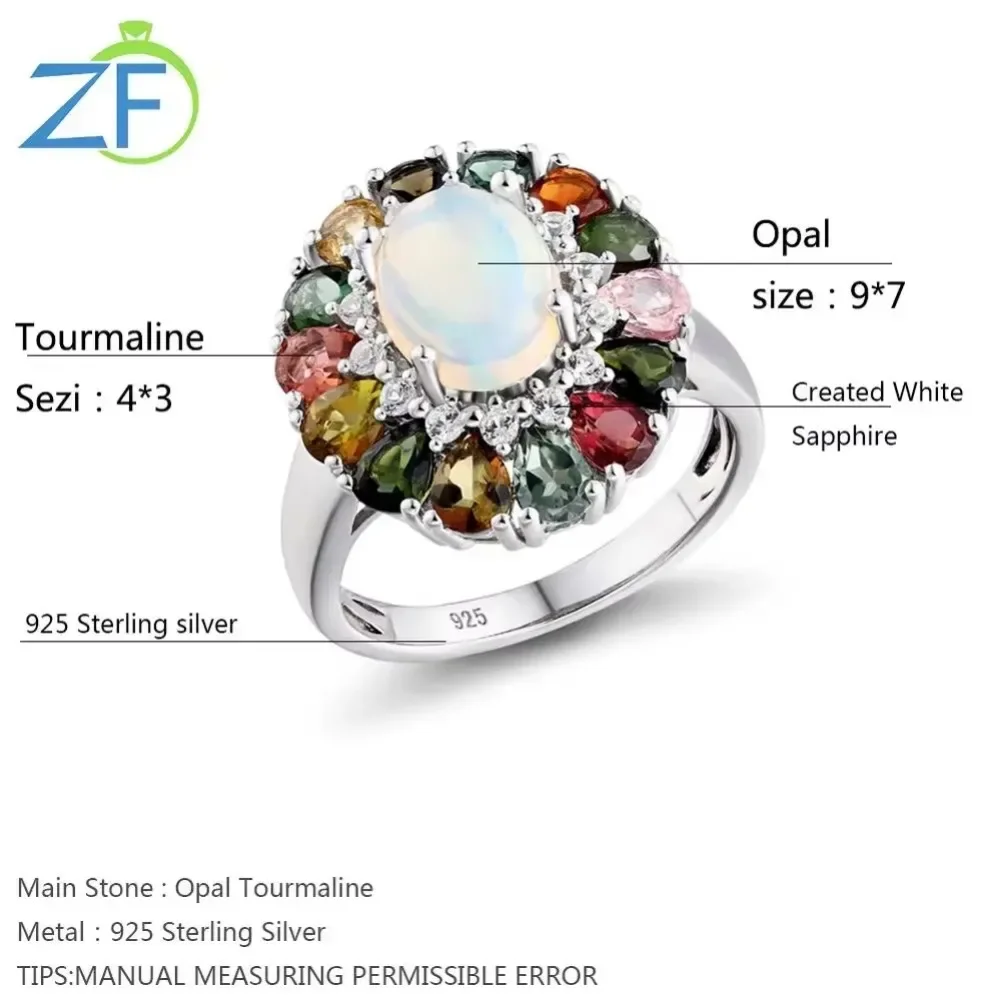 GZ ZONGFA 925 Sterling Silver Natural Opal Wedding Rings for Women 3.5 Carats Colourful Tourmaline Gemstone Custom Fine Jewelry