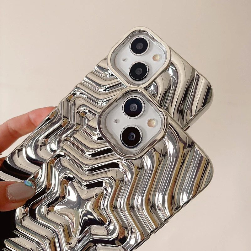 Glitzernde, verchromte, silberfarbene, abgestufte, fünfzackige Stern-TPU-Handyhülle für iPhone 18 Pro Max 17 16 15 13 14, plattierte Silikon-Rückseite – Detail 22