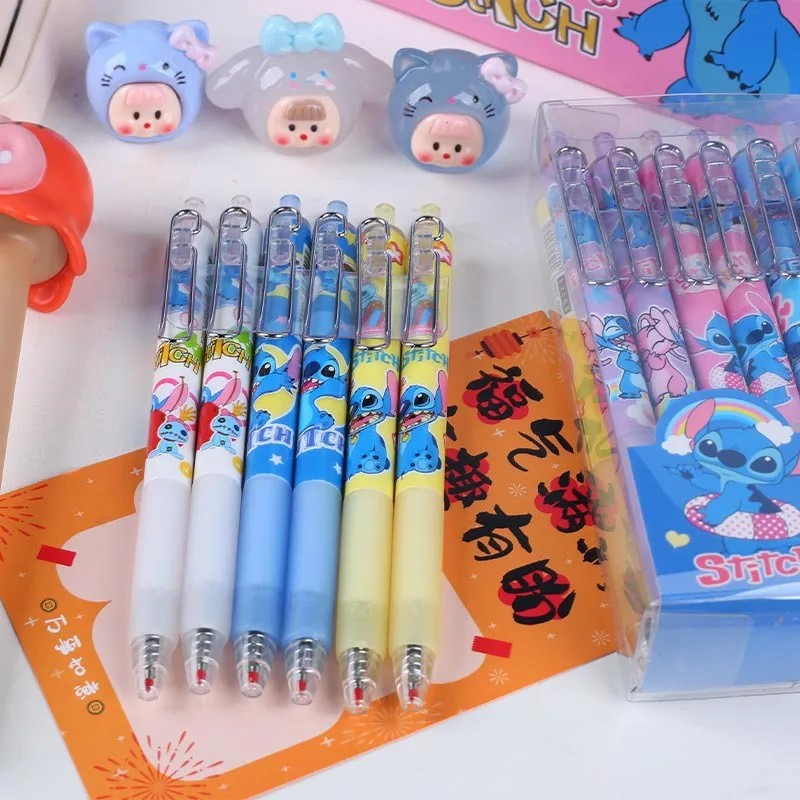 12pcs Disney Stitch Gel Pens Cartoon Pressing Pen Black Ink 0.5mm Stitch Kids Signature Pen Stationery Student Birthday Gifts