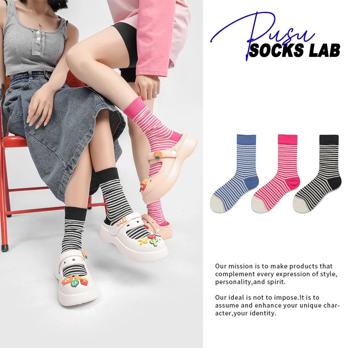 

3Pairs Black and White Striped Socks for Women's Spring and Autumn Cotton Ins Cute and Simple Outer Wear Summer Mid-tube Socks