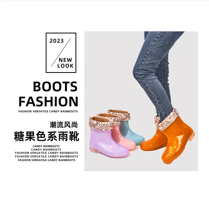 Botas de lluvia para mujer, zapatos de goma impermeables antideslizantes, a la moda, para la cocina