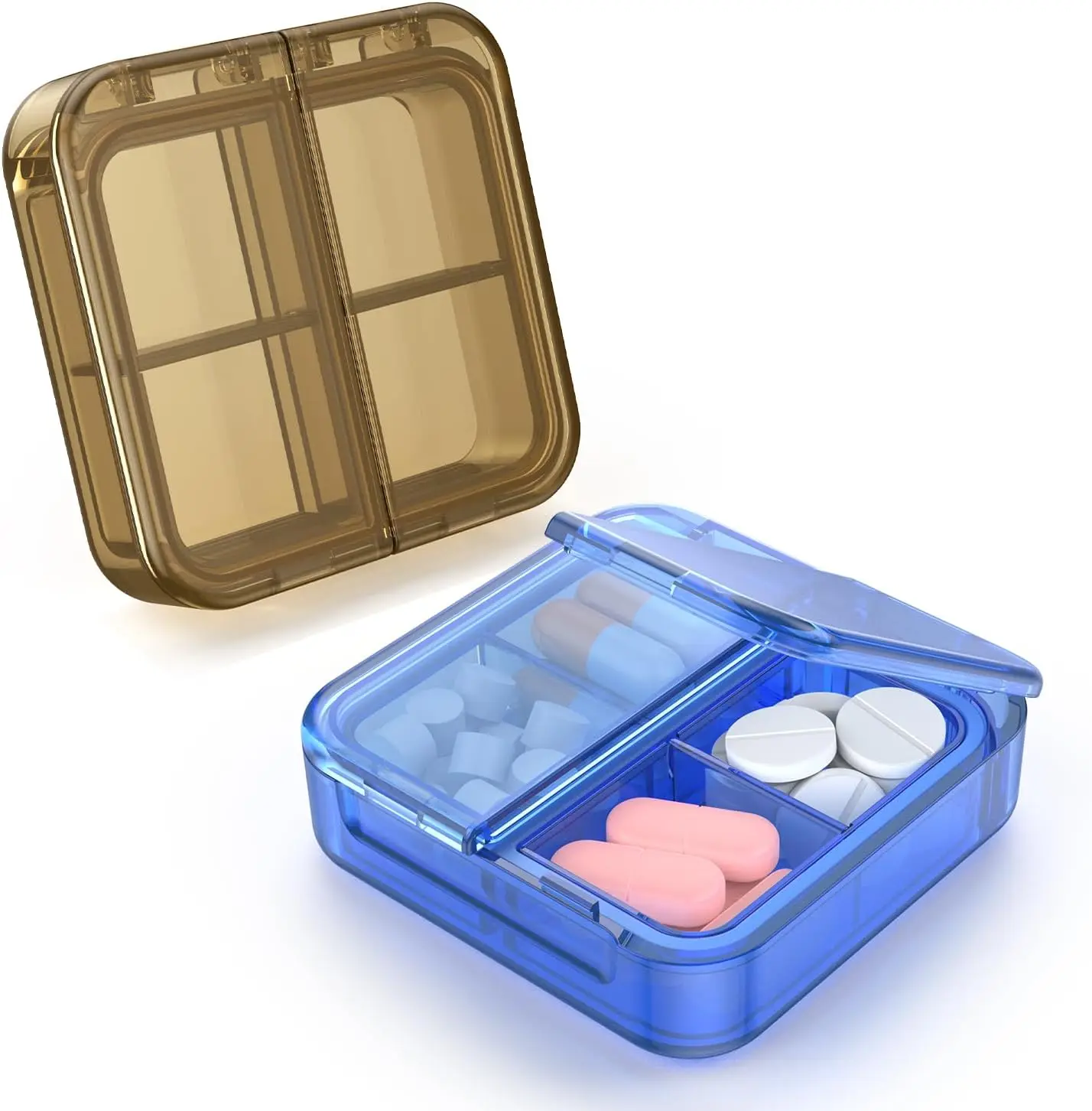 

Mini Pill Organizer 4 Compartment Travel Pill Case Portable Medicine Holder for Vitamins Fish Oil Supplement Storage Blue+Black
