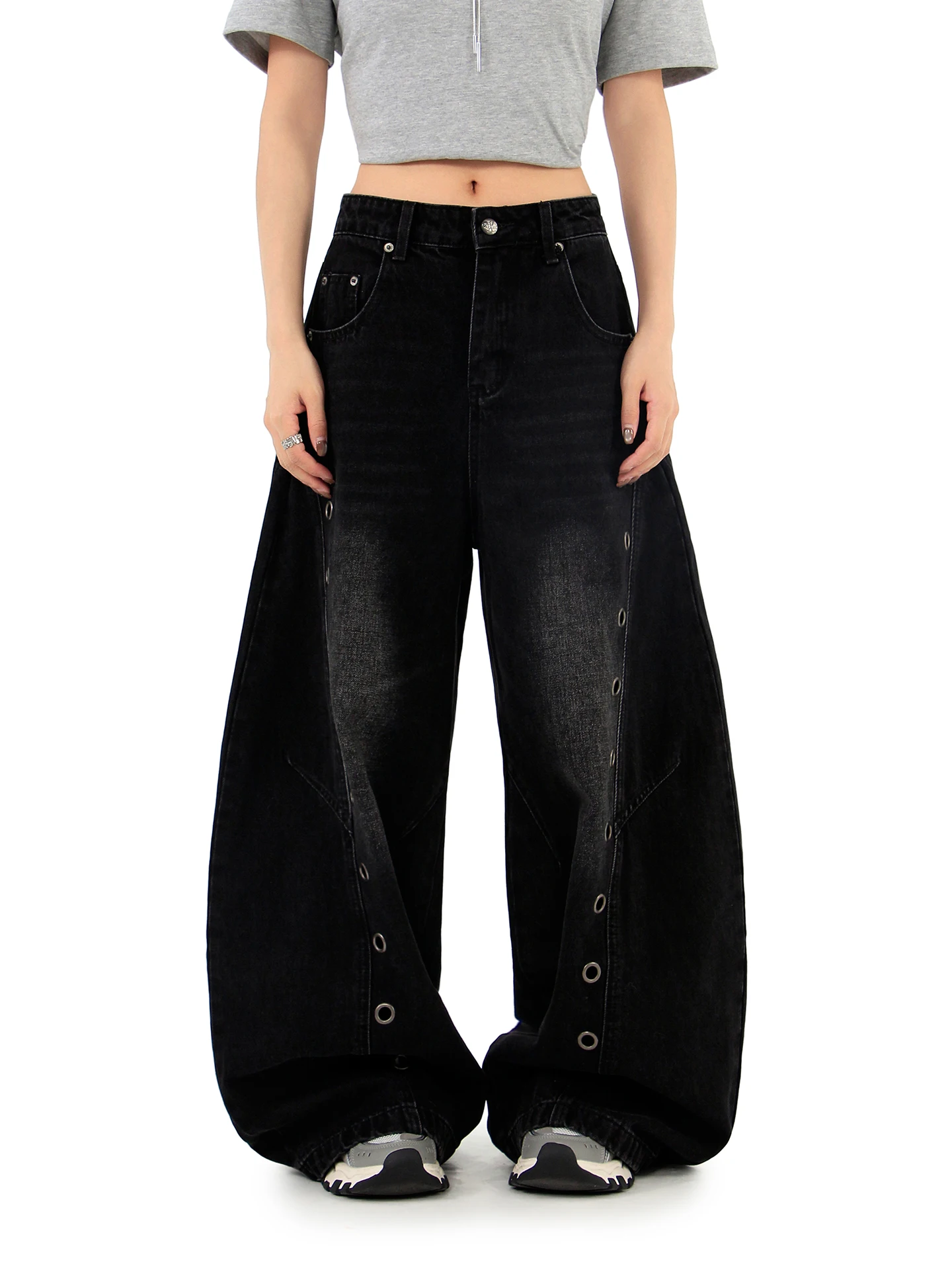 

Мужские джинсы Hygge Chen Vintage Waed с вырезами и металлическим кольцом, широкие брюки из смесового хлопка в уличном стиле