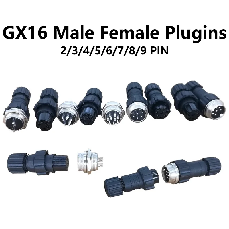 5/20/100Sets 2/3/4/5/6/7/8/9pin GX16 Aviation Male&Female Connector M16 Waterproof Back Nut Docking Plug And Socket