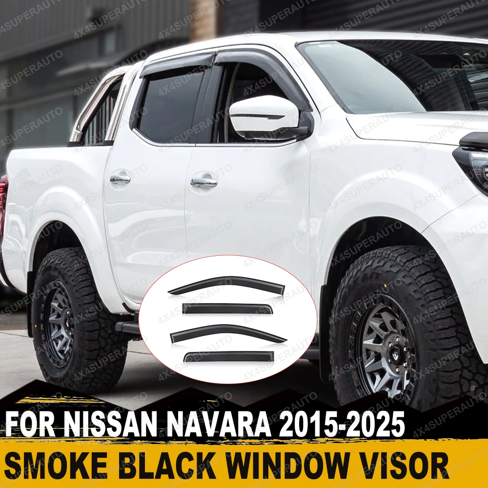 Deflectores de Ventana para Sol y Lluvia, Protector de Ventanas para Nissan Navara Frontier 2015-2025 NP300 Doble Cabina, Accesorios de Estilo para Auto