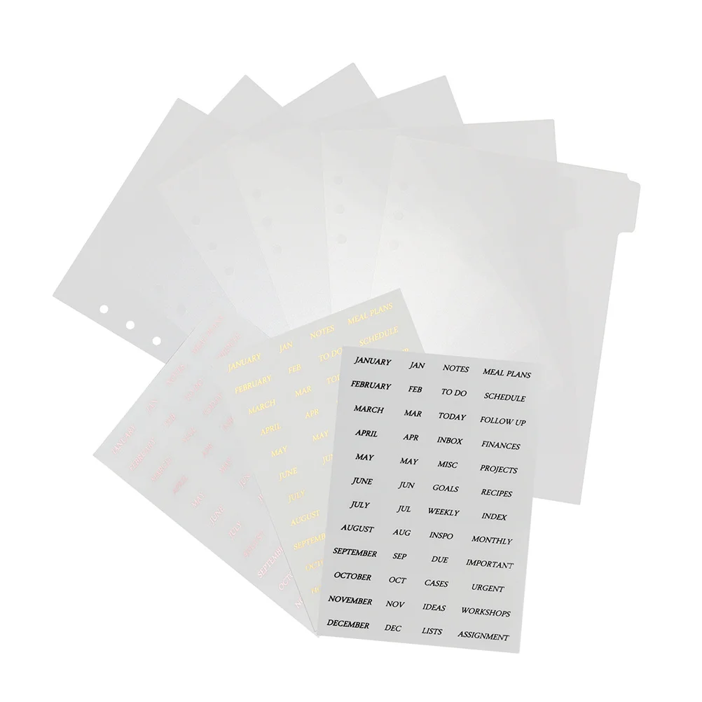 A5 Binder Divider With Monthly Stickers Transparent Pp Sheet Protectors For 6 Ring Notebook Loose Leaf Refills Index Tabs