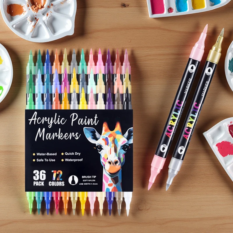 

24/48/72 цвета, акриловые маркеры, ручки для рисования с двумя наконечниками, художественная ручка для рисования, точечная ручка, портативный фломастер для рисования, быстросохнущая ручка