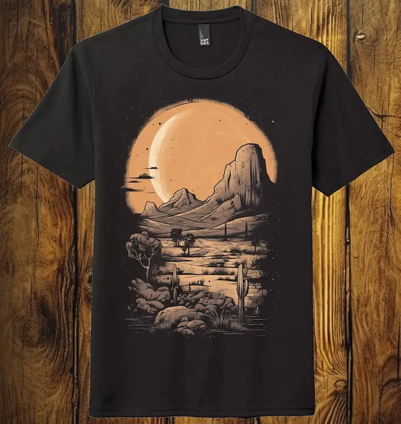 Warm Desert Mountain Graphic Shirt Black Unisex Soft