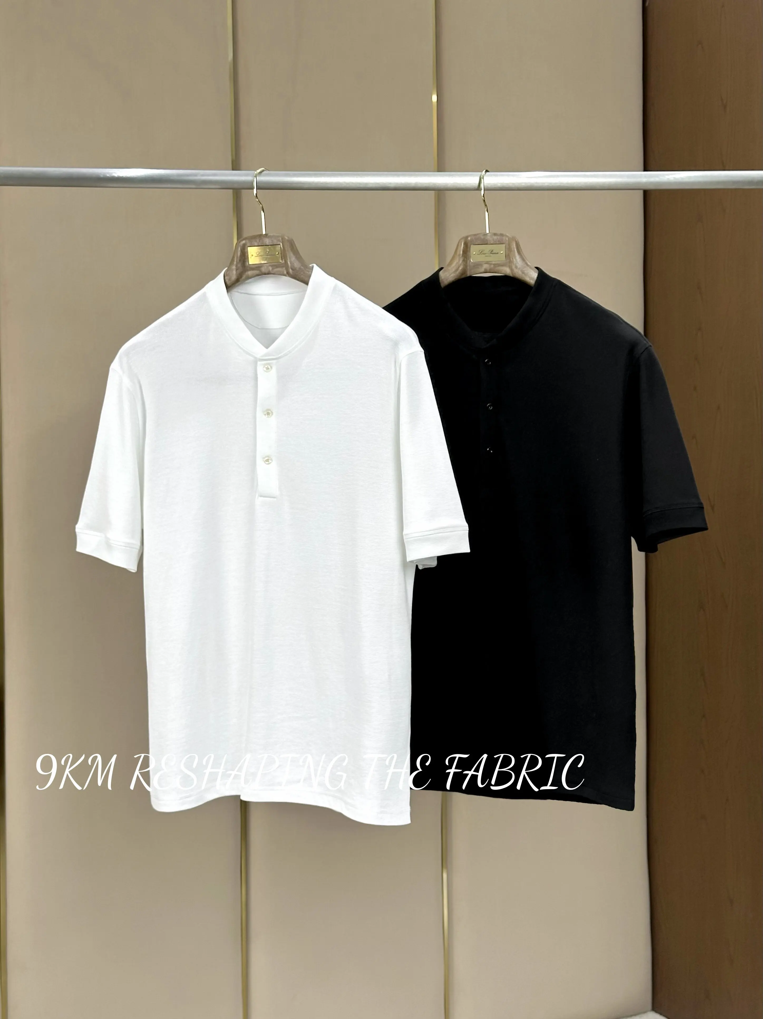 BC Custom Weaving Development Mulberry Silk Long Strain Cotton Waffle Old Money Wind Henry Collar Short Sleeves