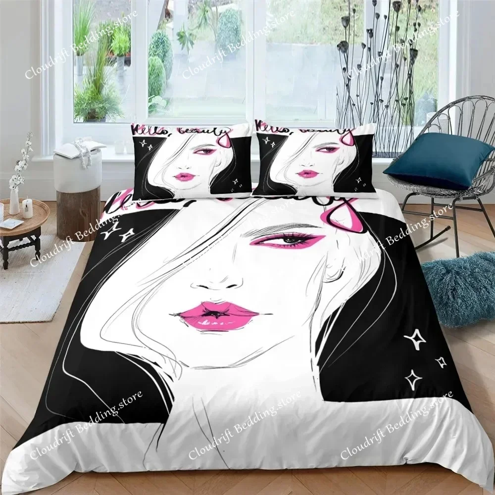 

Makeup Lipstick Luxury Bedding Set Cosmetic Pink Duvet Cover Girls Women Polyester King Queen Bedding Set Home Textiles