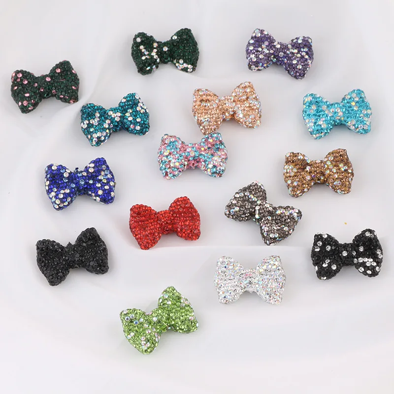 

Bling Glitter Crystal Rhinestones Paved Clay Ribbon Knot Bow Tie Jewelry Beads For Girls Necklace Bracelets DIY 20pcs 20*30*10mm
