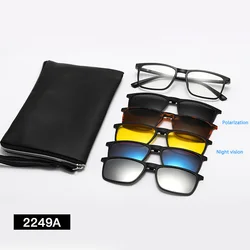 Gafas de sol polarizadas 6 en 1 para hombre y mujer, lentes con Clip magnético TR90, monturas graduadas ópticas, Clips magnéticos 2249