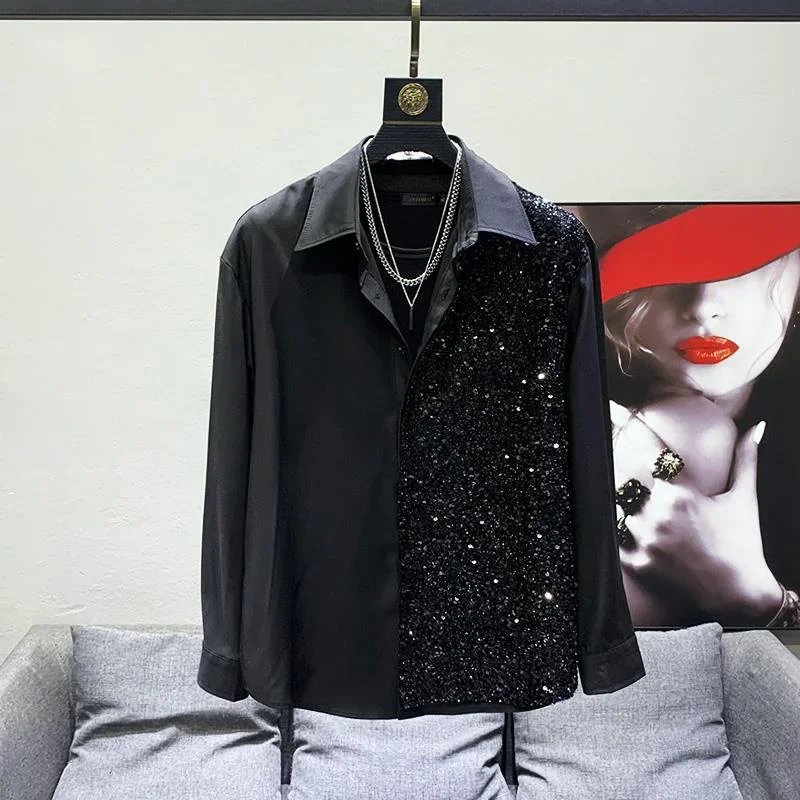2025 Spring and Autumn New Fashion Sequin Shirt Men Loose and All-Match Cardigan