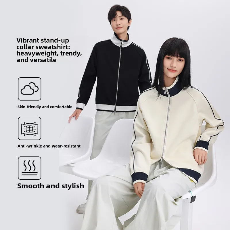 Spring/summer Cotton Color Block Big Stand Collar Zipper Hoodie With Customizable Logo Branded Baseball Jacket Top