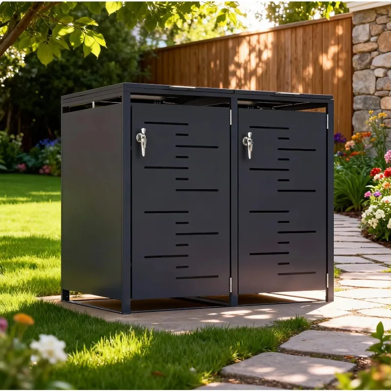 

Заводская коробка для мусорного бака цвета антрацитового цвета, ящик для хранения колесного бака, устойчивая к ржавчине крышка мусорного бака с усиленной рамой