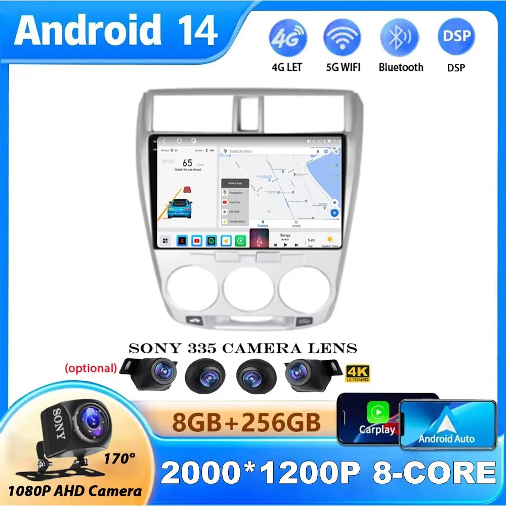 

QLED 2K Android 14 For HONDA CITY 2006 - 2012 Car Radio Multimedia Player Navigation GPS WIFI DSP Carplay Auto 4G BT Video DVD