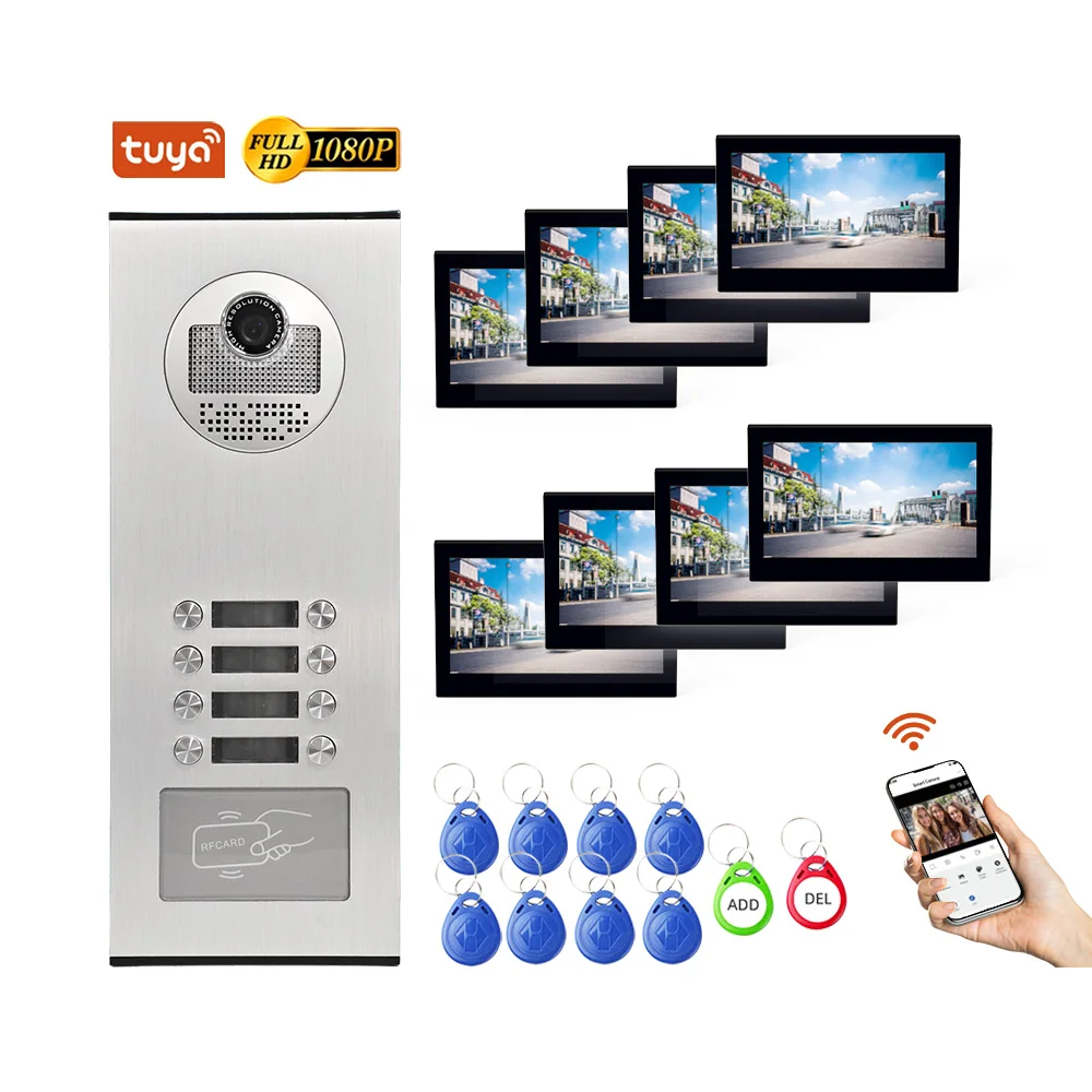 Linux System 8 Flats Wifi Smart 1080p Hd Visual Intercom Call Panel 4wire Intercom Systems For Apartment Buildings